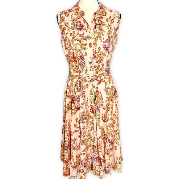 Nanette Lepore Sleeveless Peach Paisley Floral Dress Sz 8 - Picture 3 of 8